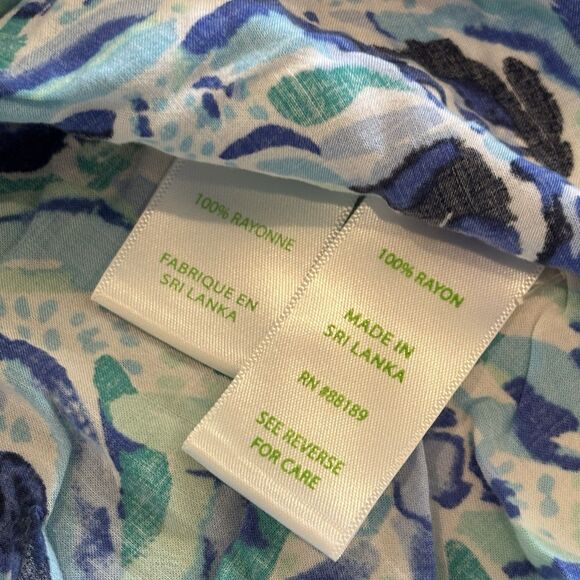 Lilly Pulitzer Top Blouse Womens XL Blue Floral Long Sleeve Flowy Rayon Colorful - Picture 4 of 5